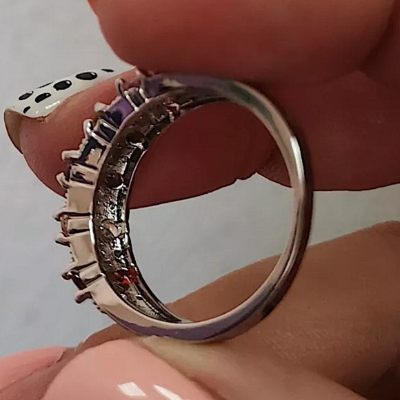 PLATINUM RAINBOW ZIRCON PROMISE CZ BAND RING - Picture 8 of 9